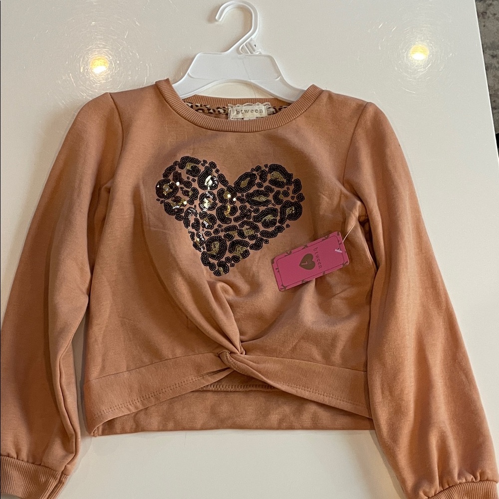 Kids' Tan Heart Sequin Sweatshirt